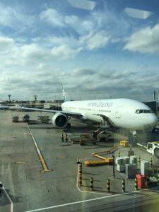 an airplane parked at an airport